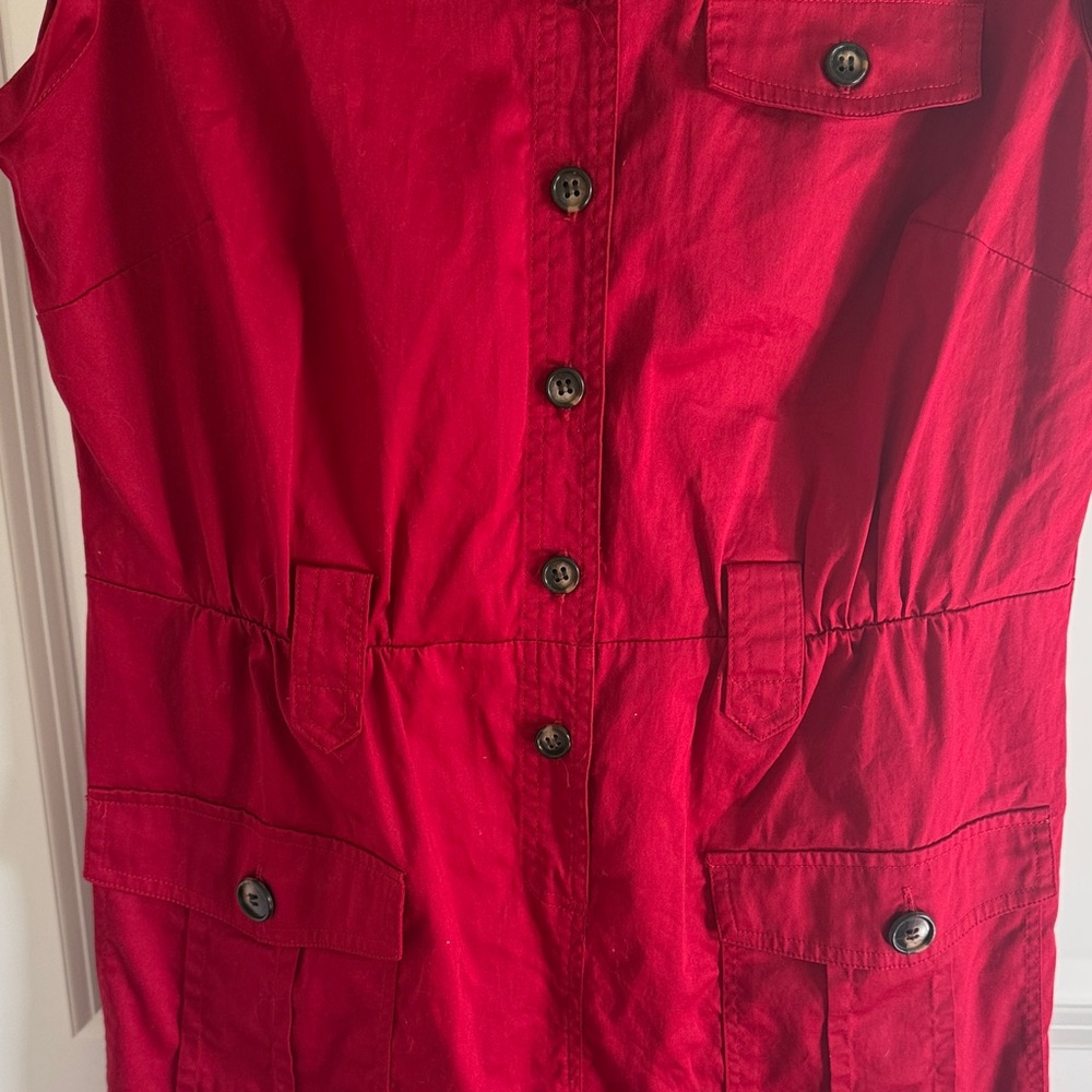 Outback Red Sleeveless Red Button-Up Cotton Safari Dress Size Small NO BELT - Picture 5 of 11